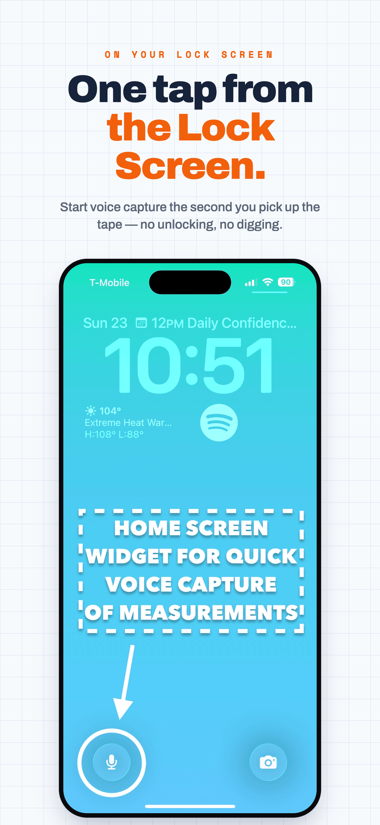 Start Here mobile app — Lock Screen widget to start voice capture with one tap